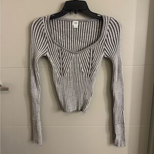 BDG Gray and Charcoal Striped Ribbed Bodysuit